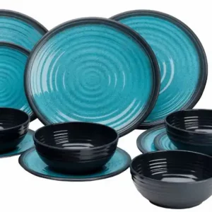 Flamefield Break-Resistant Granite Aqua Dinner Set